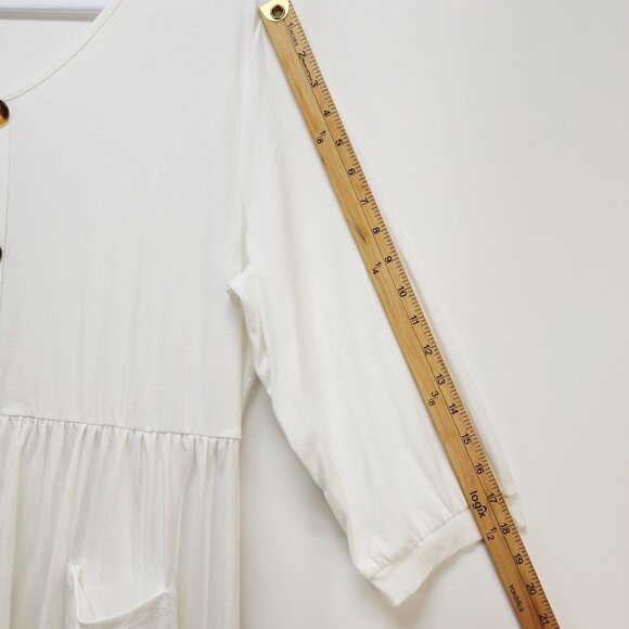 White Button-Down Midi Dress V-Neckline Three-Quarter Sleeves 2XL Womens - Picture 9 of 9